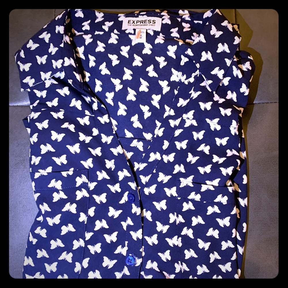 Blue Butterfly Long Sleeve Button-up Portofino